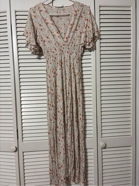 SHEIN Cream Maxi Dress with Rust Floral Print